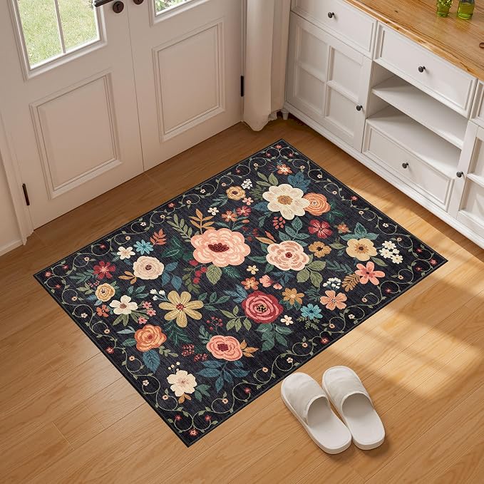 DUKINO 2x3 Rugs for Entryway, Floral Indoor Washable Door Mat, Non Slip Boho - Image 4