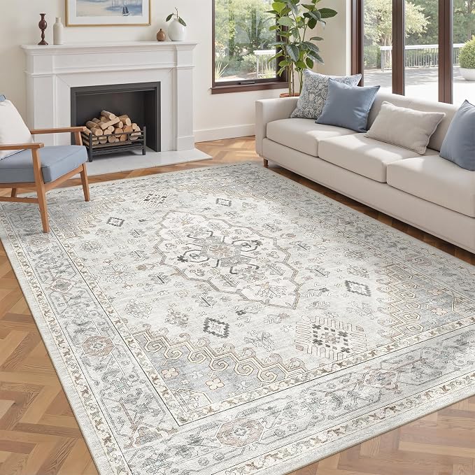 befbee 6x9 Area Rugs for Living Rooms, Stain Resistant Neutral Washable Rugs by Befbee