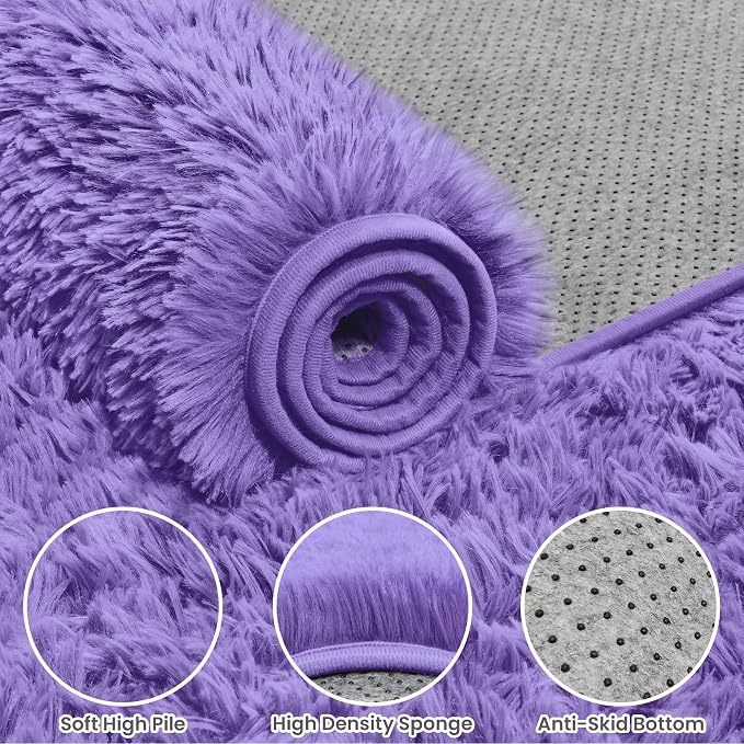 8x10 Area Rugs for Living Room Rug: Soft Fluffy Shag Purple Rugs for Bedroom - Image 6
