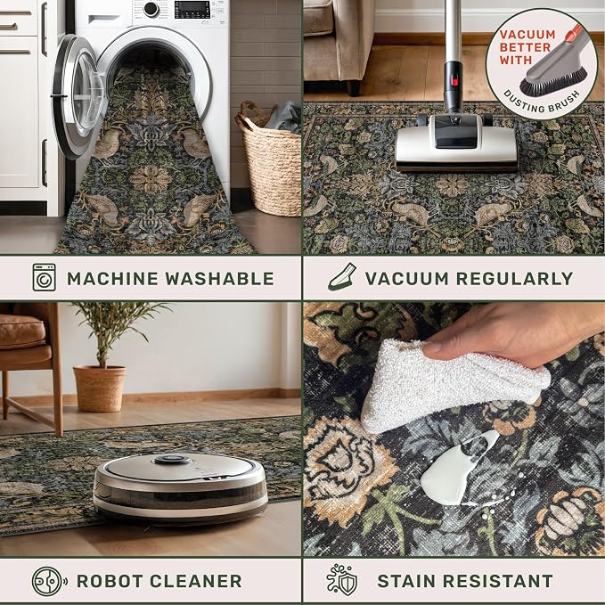 7x10 Green Washable Kitchen Table Rug - Image 4