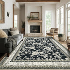 Black Floral Area Rugs 6x9 Living Room, Vintage Modern Farmhouse Boho Indoor - Image 7