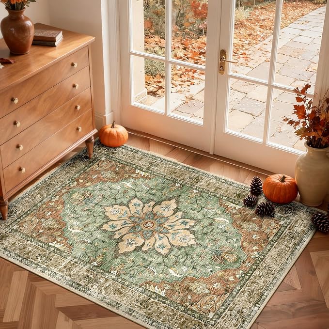 RELEANY Area Rugs 3'x5' Washable Non-Slip, Floral Vintage Distress Medallion - Image 4