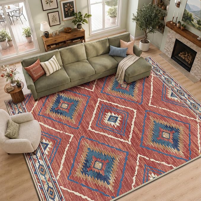 BESTSWEETIE Area Rug 8x10 Machine Washable Non-Slip Low Pile Tribal Western Rug - Image 6