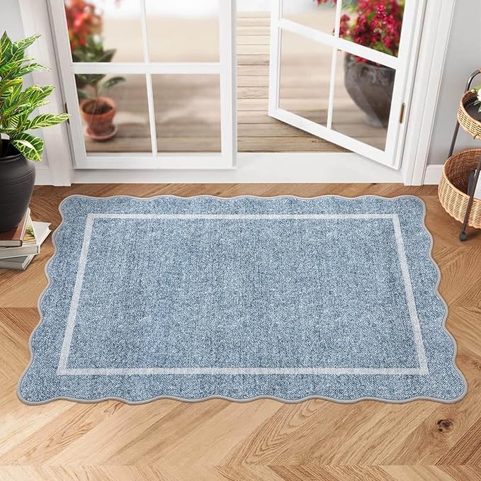GarveeHome Scalloped Door Mat Indoor Entrance 2x3 Rug Machine Washable Boho by GarveeHome