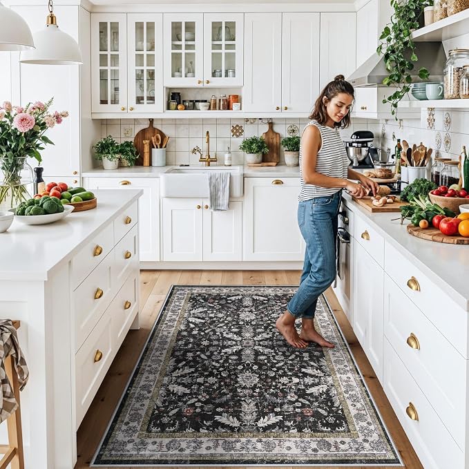4x6 Kitchen Rug Non-Slip Washable – Boho Vintage Low-Pile Soft Area Carpet - Image 3