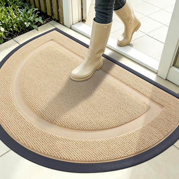 OLANLY Half Circle Door Mat Indoor Outdoor Entrance Welcome, Waterproof by OLANLY