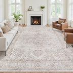 9x12 Area Rugs for Living Room:Beige Washable Vintage Medallion Carpet Non-Slip - Image 3