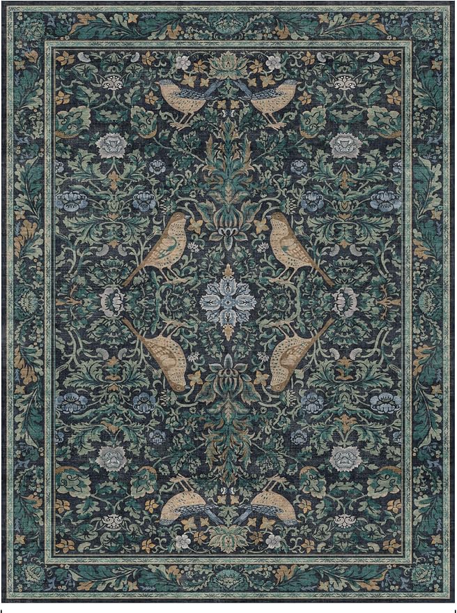 Washable 6x8 Blue Floral Area Rug - Image 7