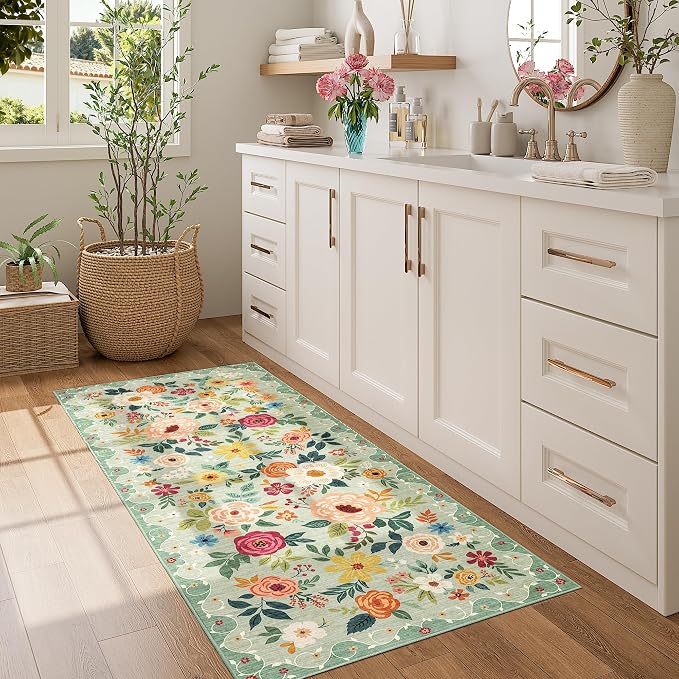 DUKINO 2x5 Runner Rug for Hallway, Washable Kitchen Floral Runner Rug - Image 3