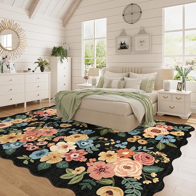 DUKINO 6x9 Area Rug, Floral Washable Rugs - Image 8