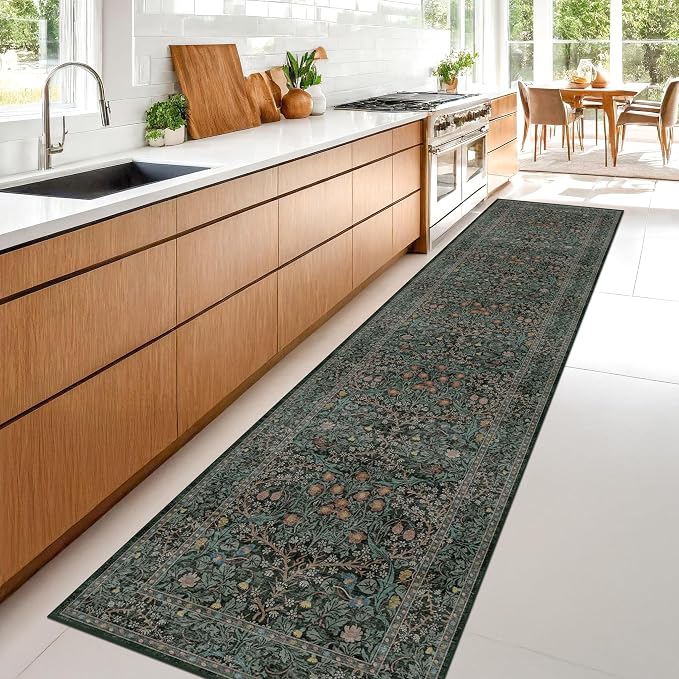 Dark Green Washable 3x16 Extra Long Runner Rug - Image 7