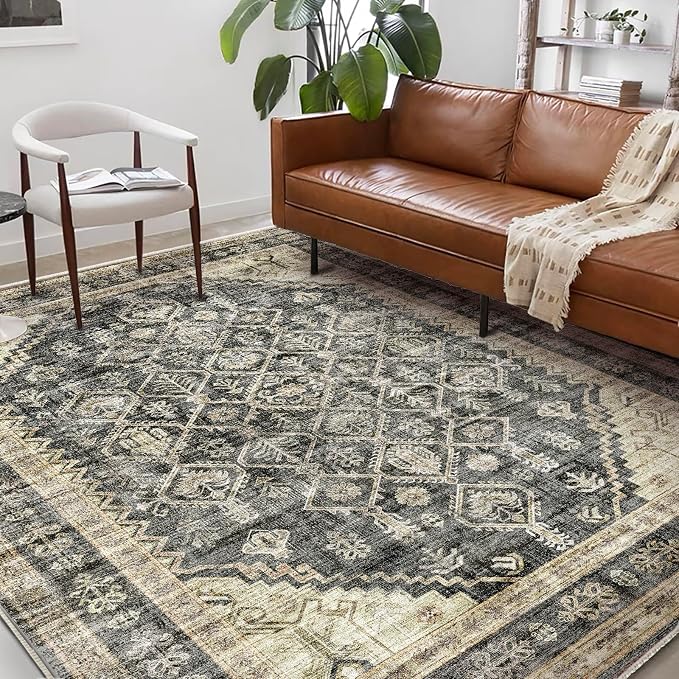 CHAMPLANT Washable Area Rug 9'x12' Retro Boho Design Non-Shedding Easy Care by CHAMPLANT