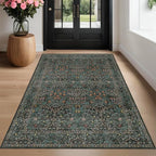 Washable Vintage 5x8 Living Room Rug, Dark Green Floral Area Rug - Image 10