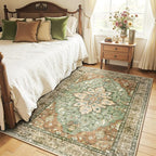 RELEANY Area Rugs 4'x5' Washable Non-Slip, Floral Vintage Distress Medallion by RELEANY