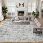 10x14 Area Rugs Living Room: Washable Large Abstract Neutral Modern Soft Rug by LOONGRUG