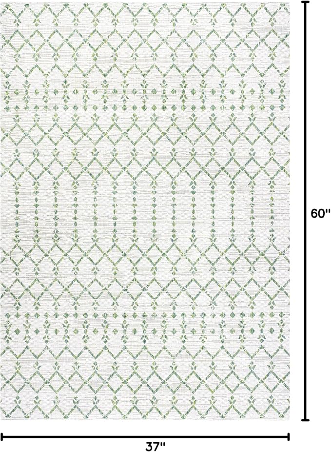 JONATHAN Y Moroccan Geometric Indoor Outdoor Area Rug 3X5 Green/Ivory, Ourika - Image 2