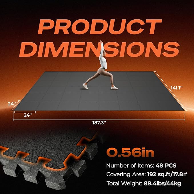 SUPERJARE 0.56'' Thick 48 Pcs 192 Sq Ft Rubber Top Exercise Equipment Mats - Image 7