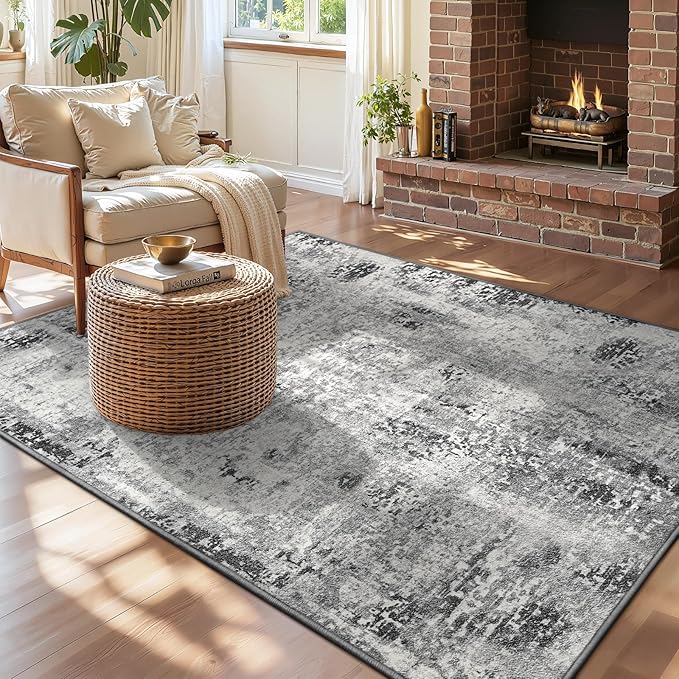 Entryway Rug 3x4 Grey Bedroom Area Rug Washable Non Slip Abstract Boho Rugs by OmpaaHomeDecor
