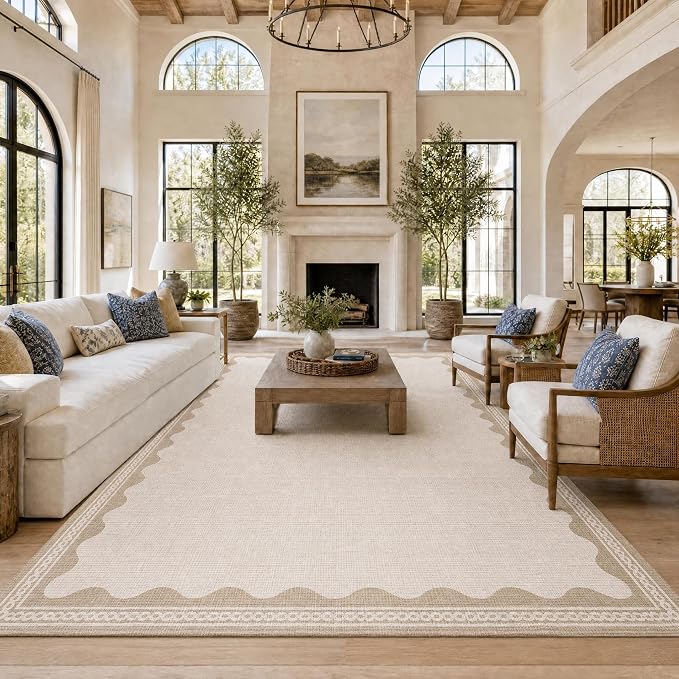 GarveeHome Scalloped Beige Washable Rugs 10x13 Rug by GarveeHome
