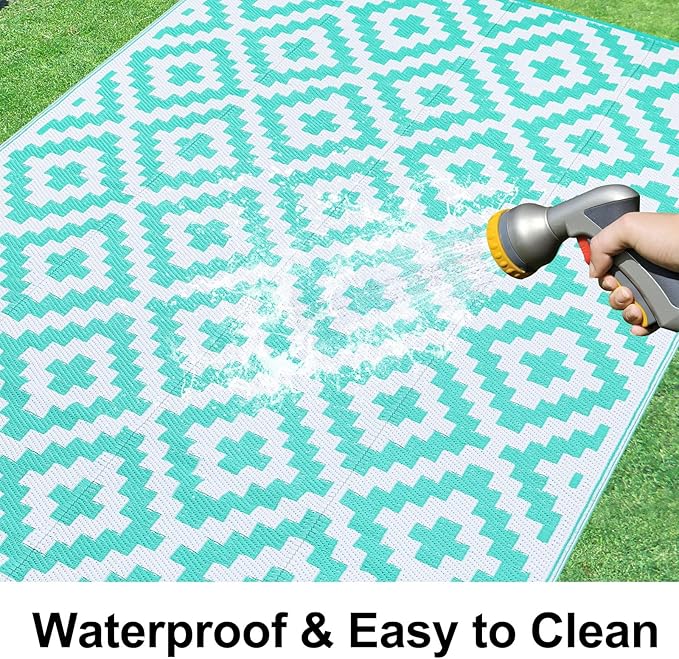 Smiry Waterproof Outdoor Rug 9X18 ft, Reversible Plastic Straw Patio Camping - Image 2