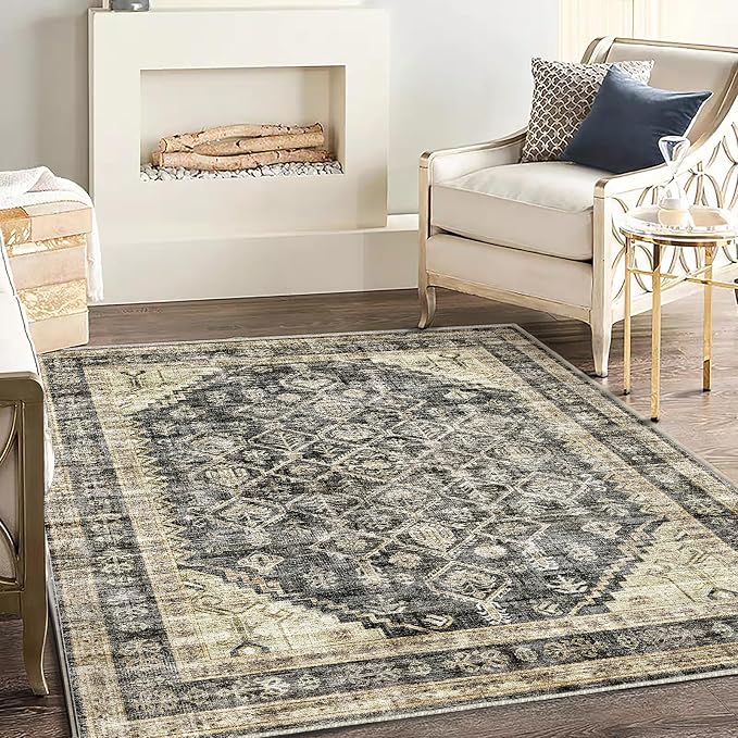 CHAMPLANT Washable Area Rug 3'x5' Vintage Traditional Floor Cover Foldable Thin - Image 2