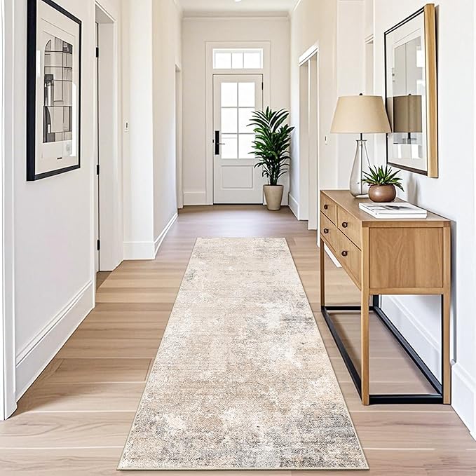 3x8 Washable Non-Slip Runner Rug – Modern Abstract Neutral Wide Carpet Runner - Image 4