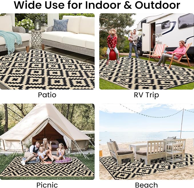 Smiry Waterproof Outdoor Rug 9x12 ft, Reversible Plastic Straw Patio Camping - Image 8