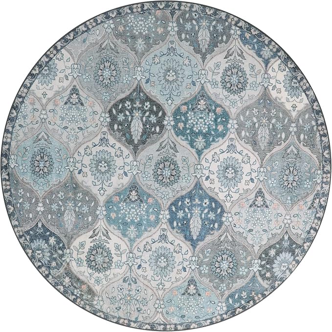 Lahome Moroccan Trellis Round Rug, Faux Wool, Machine Wash, Non-Slip Backing - Image 3