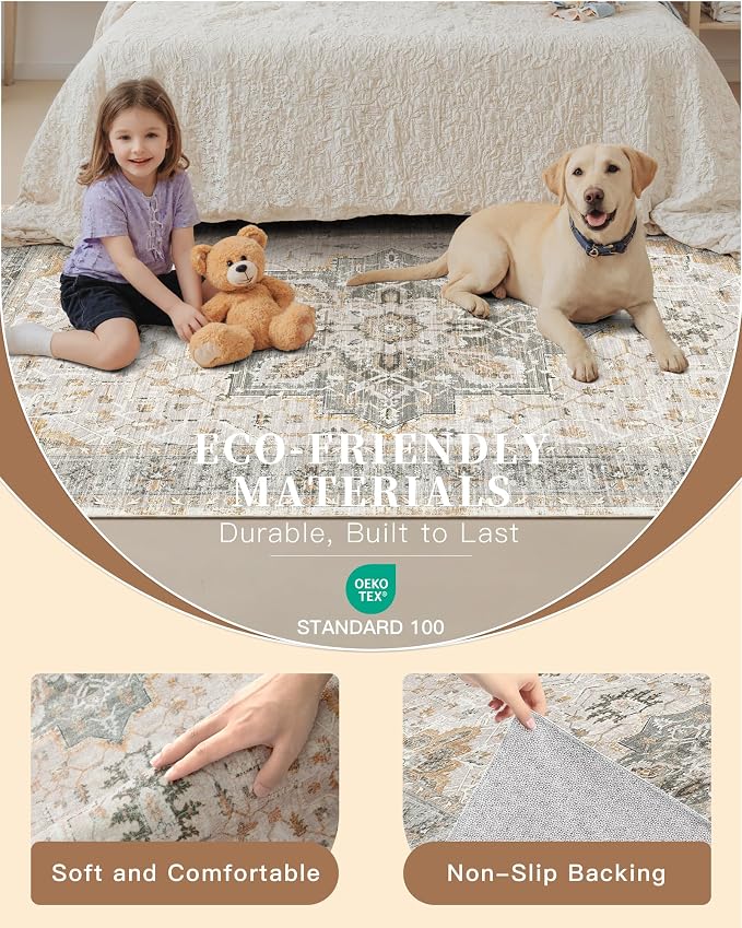 Madane Washable Area Rug 2x3, Small Entryway Rug Non-Slip Vintage Door Mat - Image 5