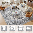 10x12 Area Rugs Living Room: Washable Vintage Rug Large Non-Slip Stain - Image 3