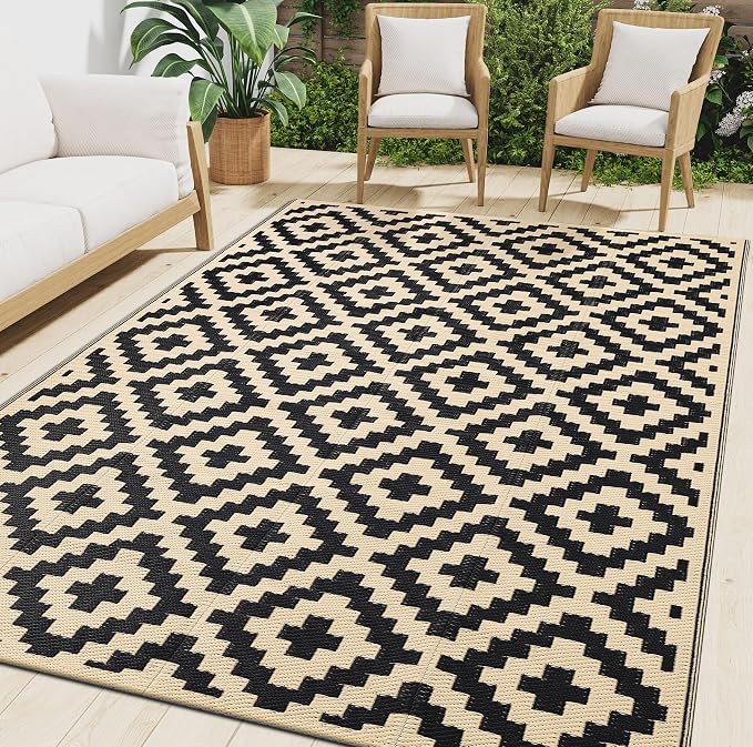 Smiry Waterproof Outdoor Rug 9X18 ft, Reversible Plastic Straw Patio Camping by Smiry