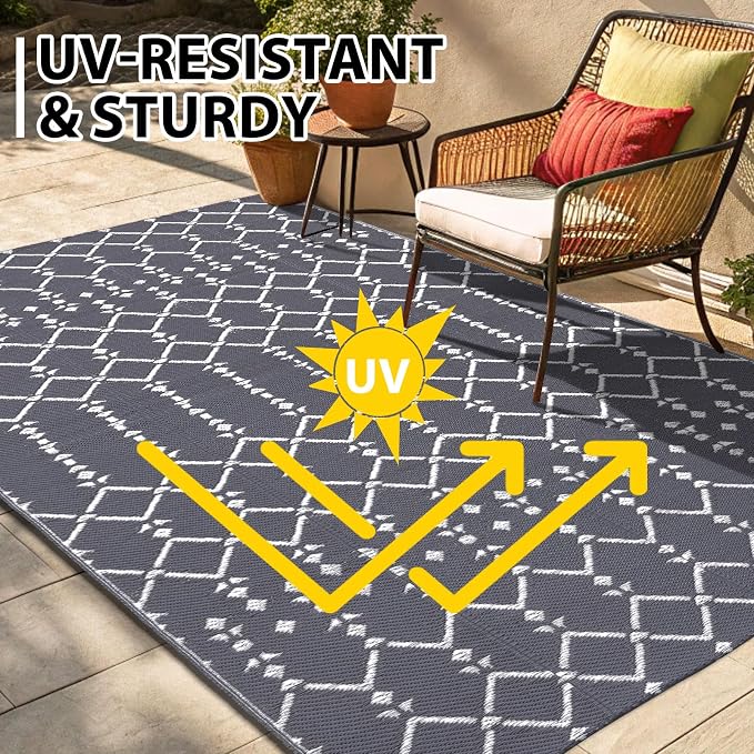 Smiry Outdoor Rug 5x8 ft, Waterproof Reversible Plastic Straw Rugs, Boho - Image 4