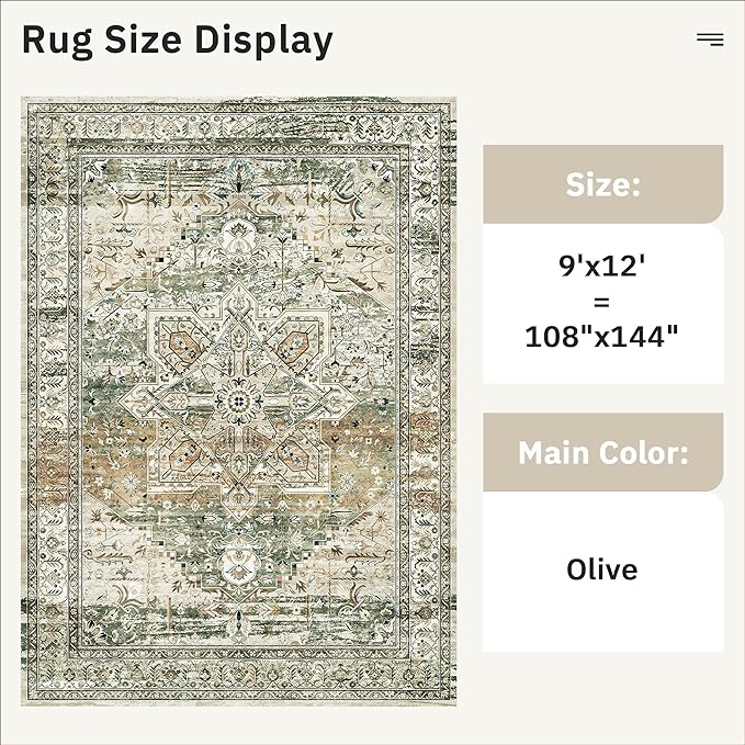 Soalmost 9x12 Area Rugs for Living Room, Non Slip Machine Washable Vintage Rugs - Image 4
