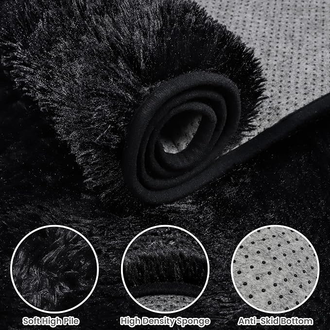 4x6 Area Rugs for Living Room Rug: Soft Fluffy Shag Black Rugs for Bedroom - Image 6