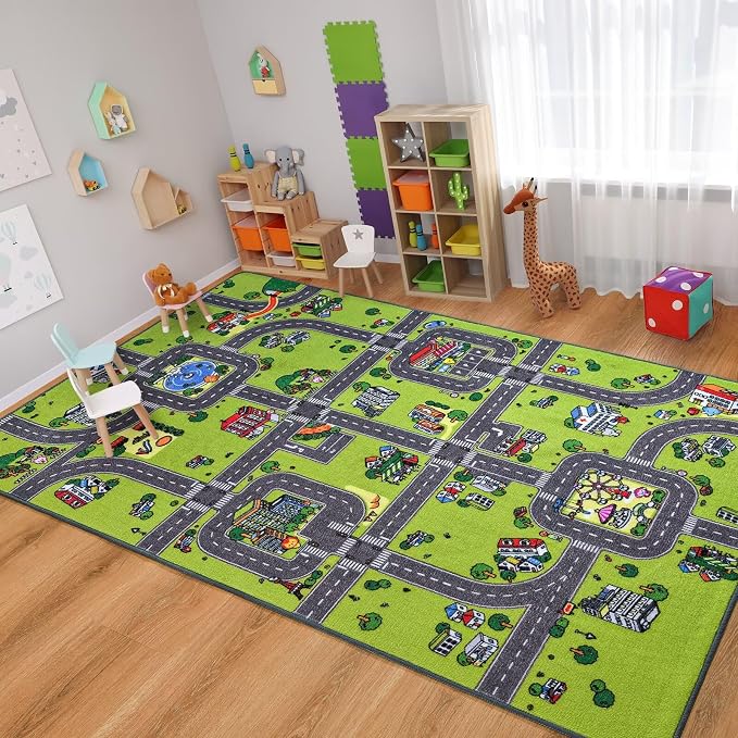 Kids Rug for Playroom Classroom, 3x5 Non Slip Kids Car Road Traffic Playmat for by VisittheFlagover