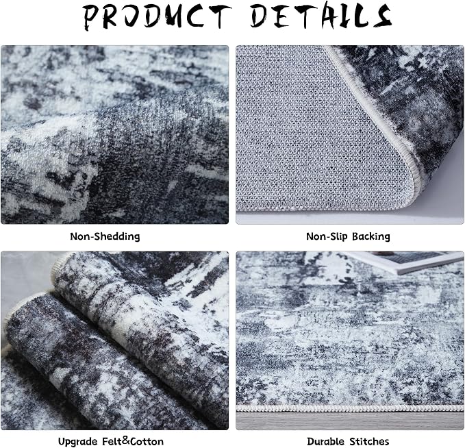 Rugcomf 4x6 Rug Washable Boho Soft Area Rug Abstract Pattern Non-Slip Faux Wool - Image 6