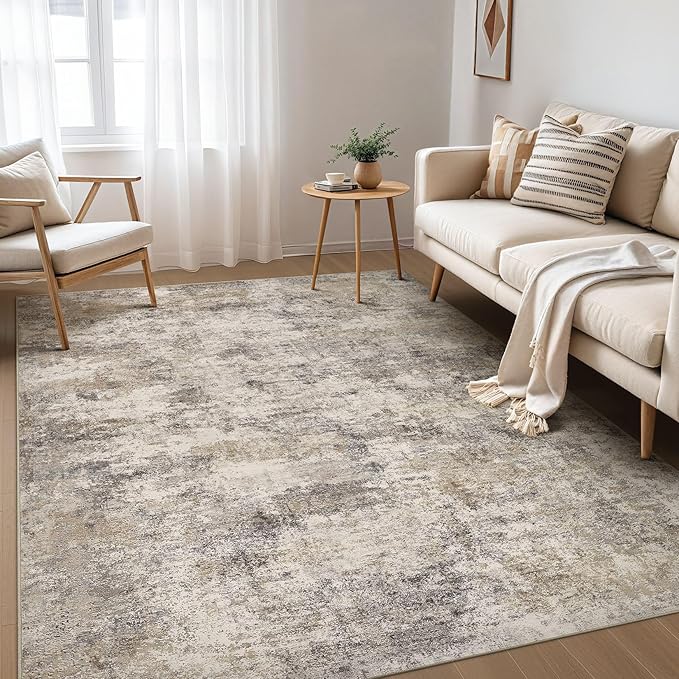 Nakagishi 6x9 Area Rugs Living Room: Washable Abstract Large Neutral Soft Rug by NakagishiAreaRug