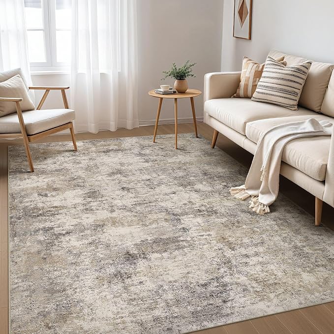 Nakagishi 7x9 Area Rugs Living Room: Washable Abstract Large Neutral Soft Rug by NakagishiAreaRug