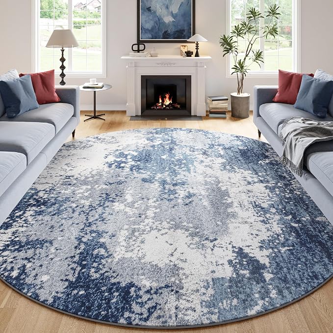 Blue Round Rugs 6ft Washable Circle Area Rug - Image 4