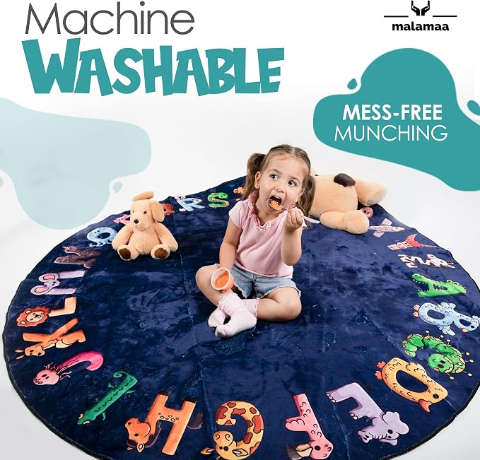 ABC Alphabet Rug for Kids – 6 ft Round Blue Play Mat for Toddlers & Babies - Image 8
