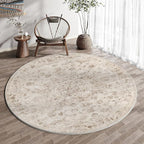 6x6 Washable Neutral Round Rug Beige Vintage Living Room Bedroom Circle Rug - Image 3