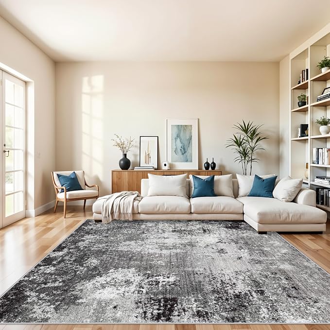 10x10 ft Square Living Room Rug – Washable Modern Abstract Area Rug by BYYVOORugsforYourHome