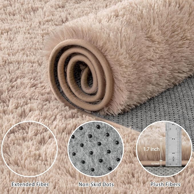 5x7 Area Rug for Living Room:Ultra Soft Fluffy Shag Beige Rugs, Large Fuzzy - Image 6