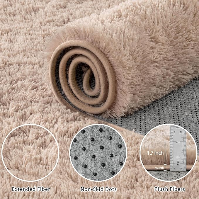 8x10 Area Rug for Living Room:Ultra Soft Fluffy Shag Beige Rugs, Large Fuzzy - Image 5