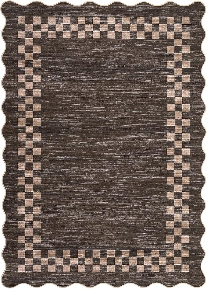 Small Area Rug 2x3 Modern Checkered Entry Rug Solid Color Scalloped Kitchen - Image 2