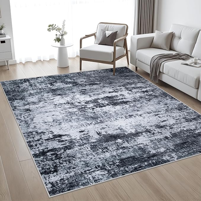 5x5 Area Rug Living Room Rug: Washable Modern Abstract Soft Thin Rug Indoor - Image 2