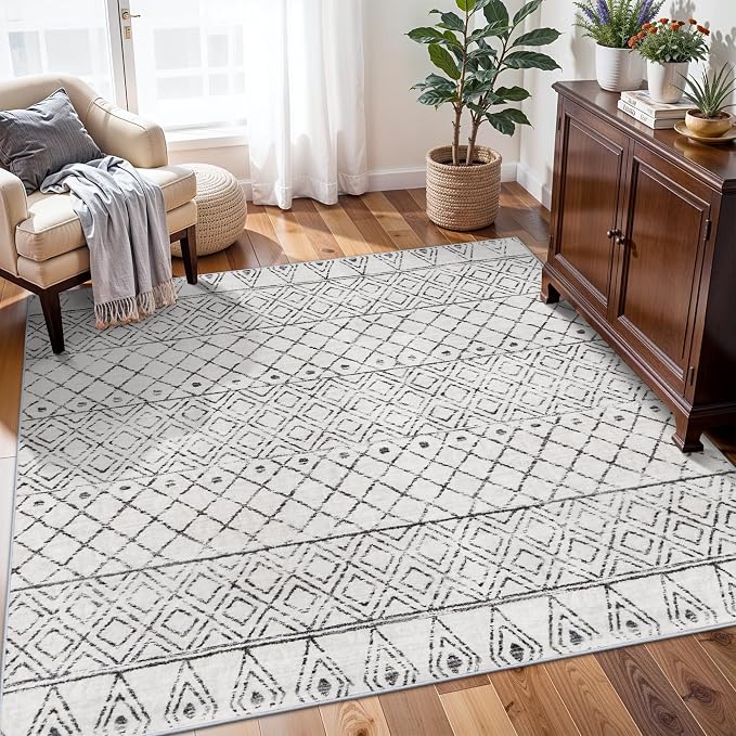Washable 5x5 Rug Square Moroccan: Non-Slip Soft Indoor Throw Large Carpet by BYYVOORugsforYourHome