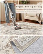 10x12 Vintage Area Rug: Washable Neutral Soft Non Slip Thin Large Floor Carpet - Image 5