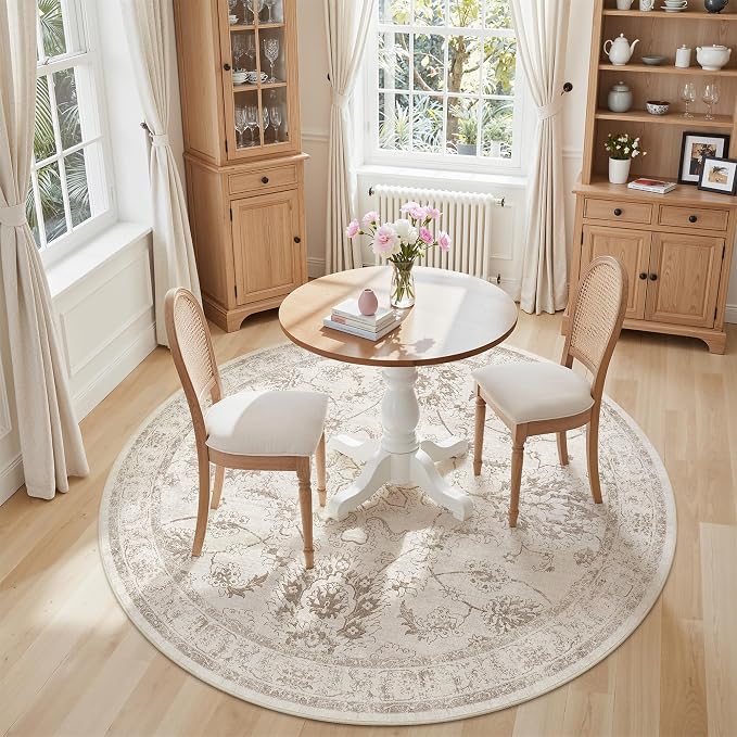 Madane Washable Round Rug 6ft for Living Room, Soft Ultra-Thin Non-Slip Vintage - Image 2