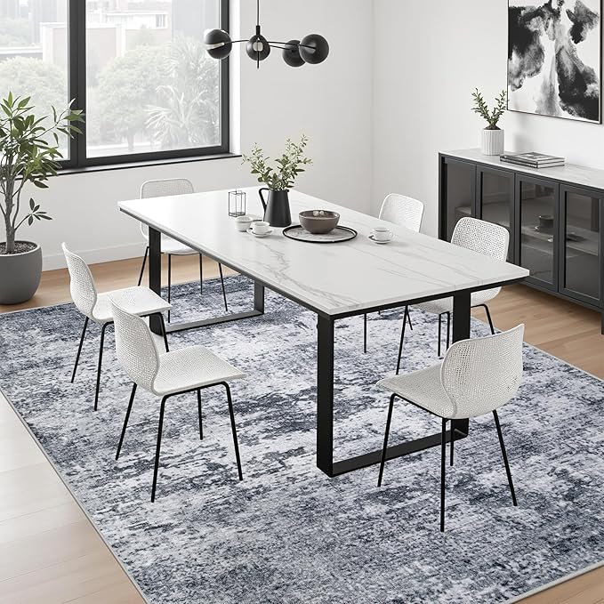 8x8 Area Rug Living Room Rug: Washable Modern Abstract Soft Thin Rug Indoor - Image 4